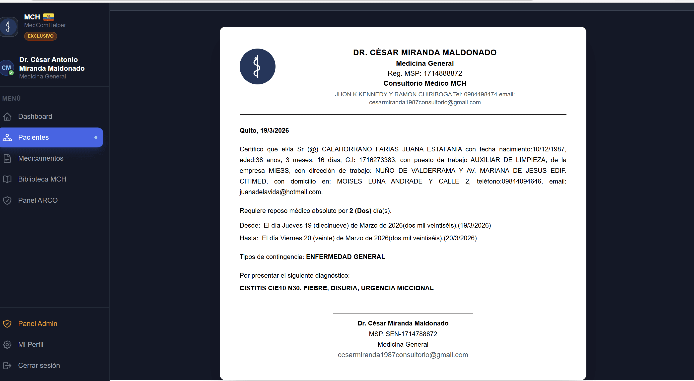 Certificados médicos profesionales