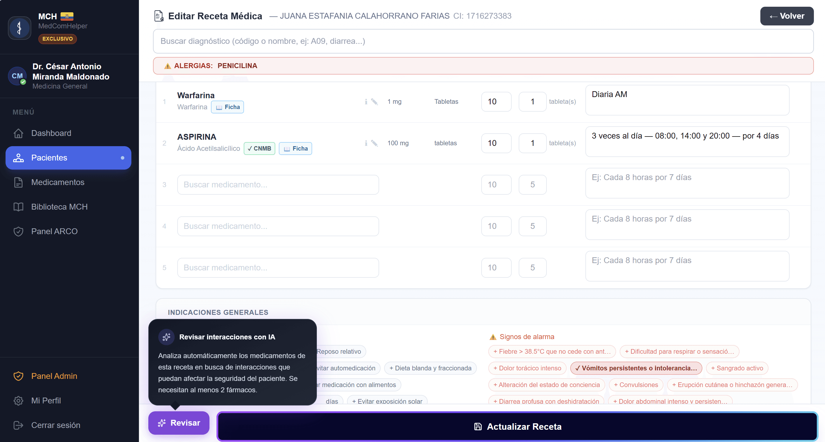 Alergias + Interacciones en tiempo real
